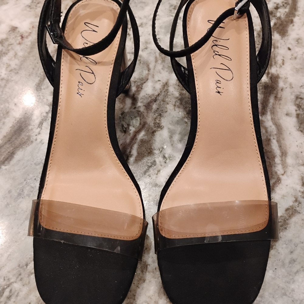 Wild Pair Black Heels with Clear Toe Strap.